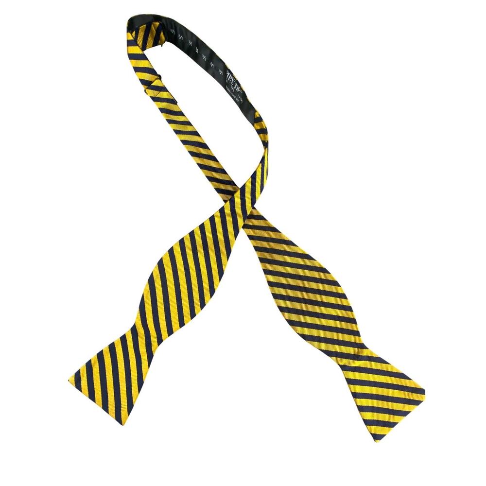 Countess Mara Mens Bow Tie Repp Silk Striped Navy Yellow Hand Made Adjustable